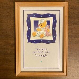 Vintage Disney Winnie The Pooh Framed Picture Nighttime Piglet Wood Frame 13"x9"